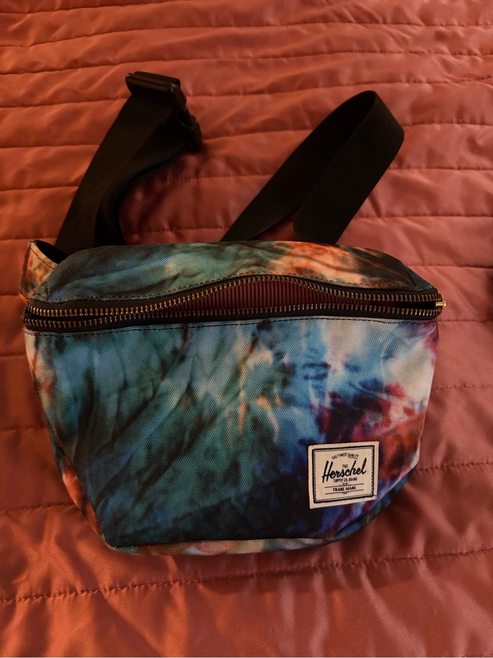 Herschel Supply Company Tie-Dye Green & Blue Belt Bag with Black Strap